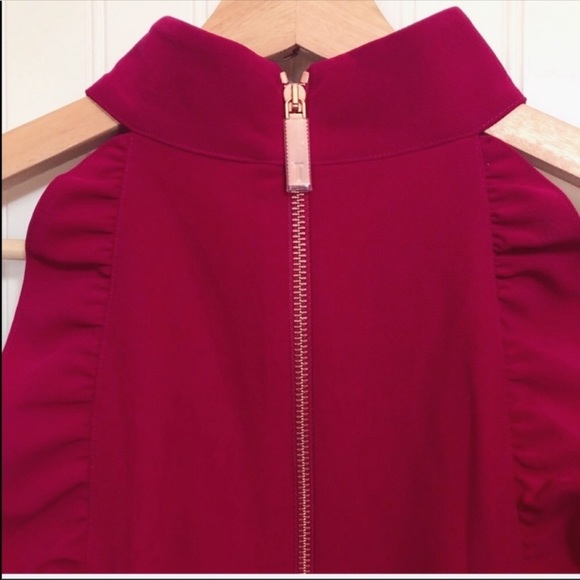Ted Baker London Torriya Ruffled Sleeveless Halter Tunic Dress In Deep Pink NWT - Picture 9 of 12